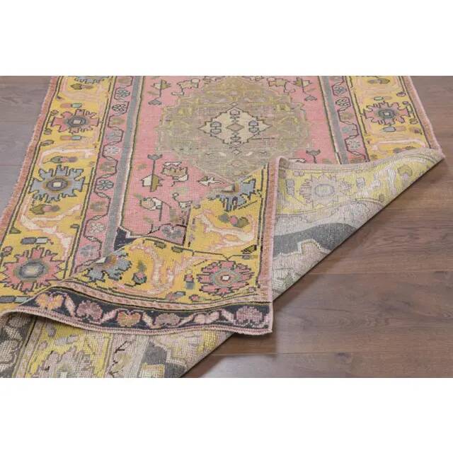 1970s Turkish Oushak Handmade Wool Cotton Pink Area Rug 108x225