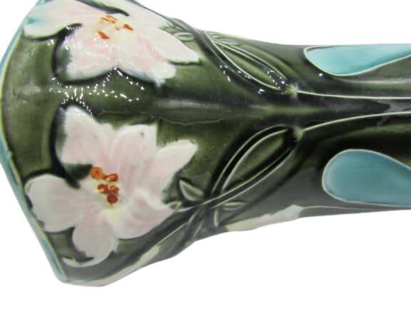 Art-Nouveau slip vase decorated with Iris flowers