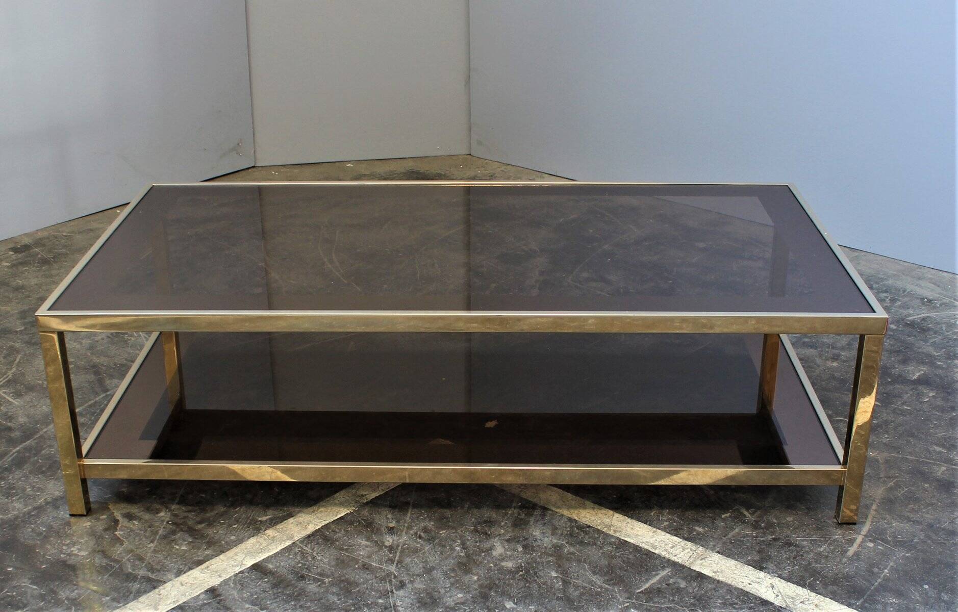 Coffee table with bronze mirror band by Belgo Chrom, 1970s.