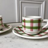 Duo of coffee cups and sub-cups Scottish / Vichy pattern 50s