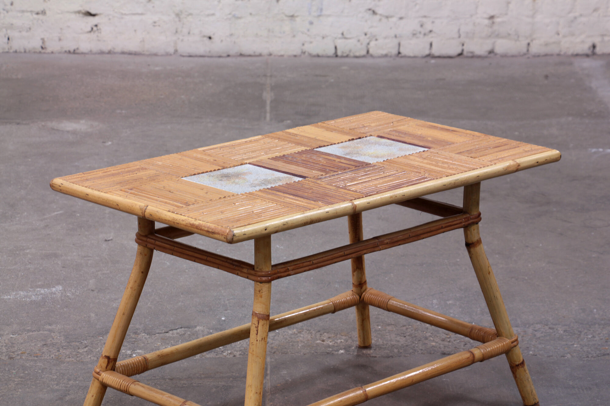 Rattan and ceramic coffee table