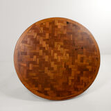 Round parquet coffee table with conical legs, spain