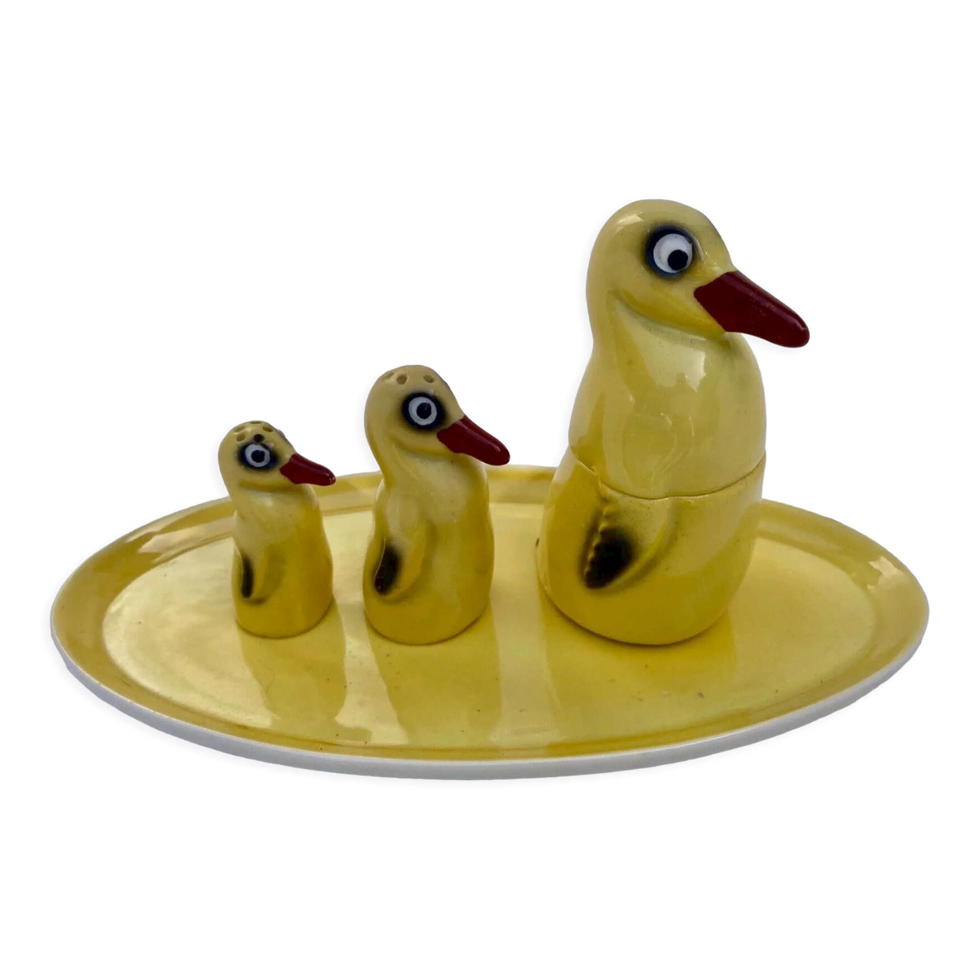 salt shaker, pepper shaker, mustard Set condiment service, porcelain Pfeffer Gotha - penguins