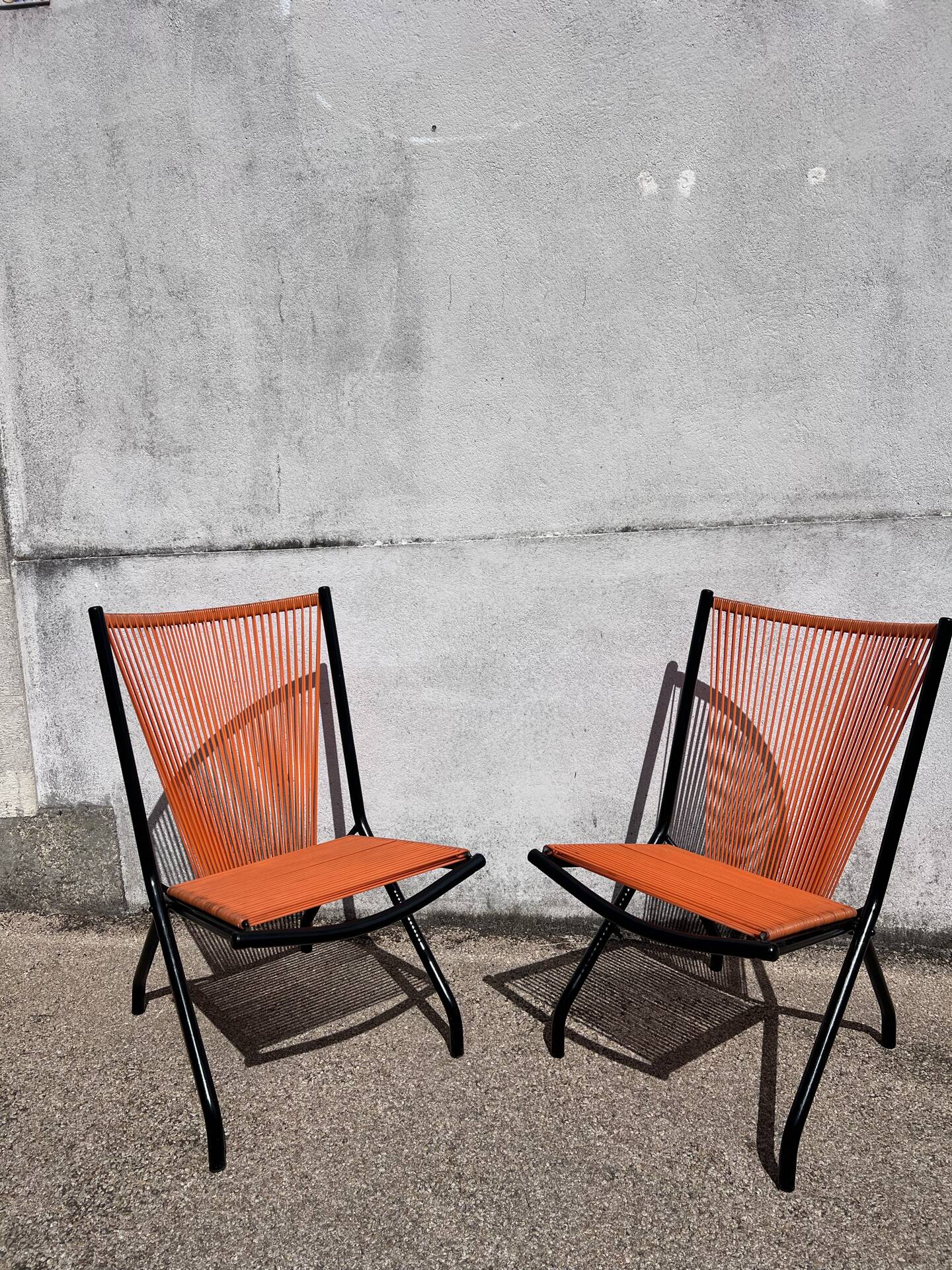 Paire Chaises pliantes scoubidou 1970's
