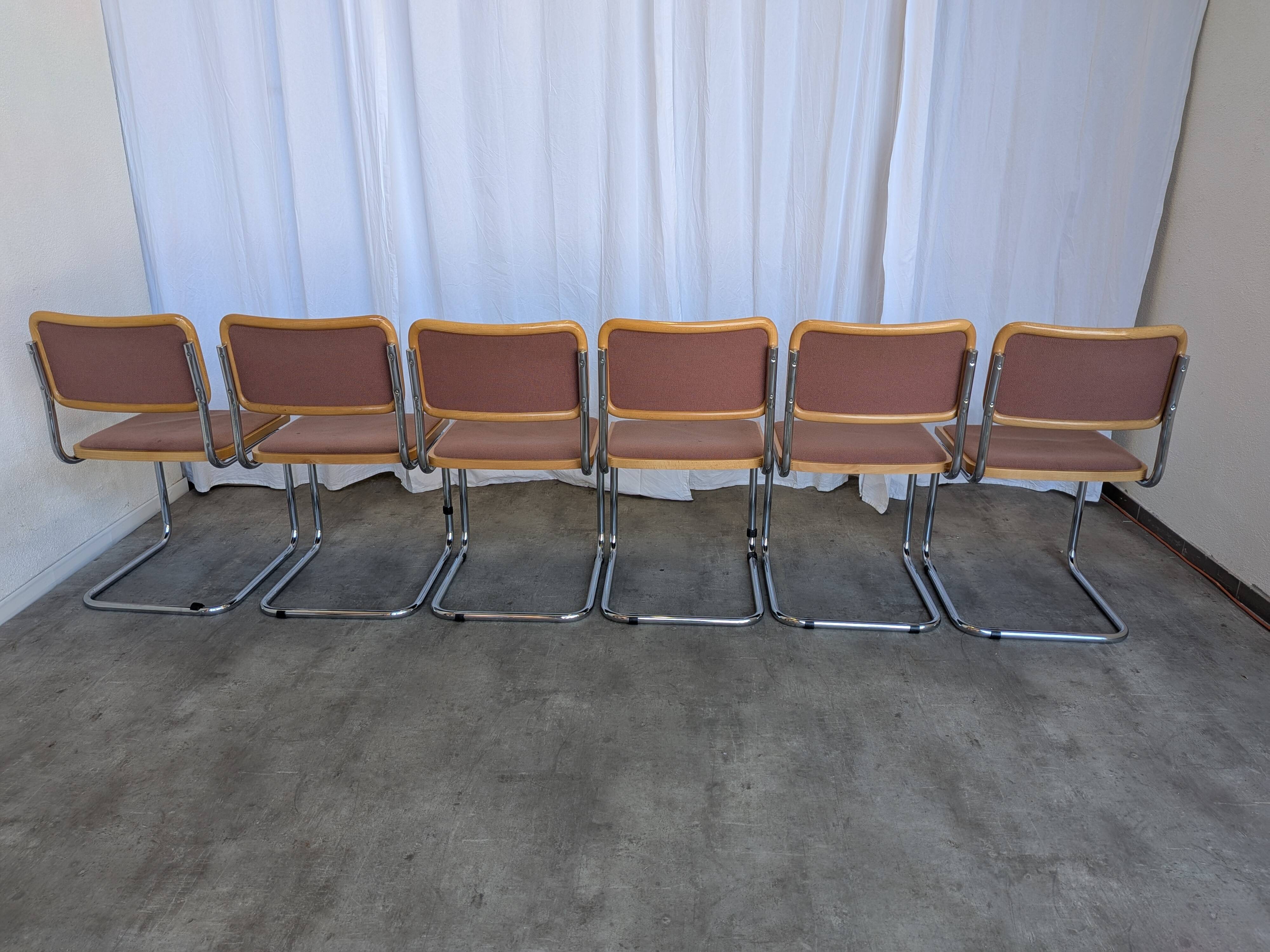 Ensemble de 8 chaises vintage Cesca par Bene Austria, chaises de salle à manger en chrome des années 50.