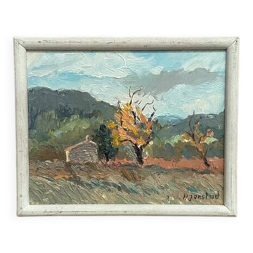 Original Swedish Oil on Panel – "Trees" by H. Jonstad – Signed – Vintage and Framed – 23.5 × 20.5 cm (9.2 × 8 in)