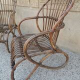Pair of vintage rattan egg armchairs from the 60s