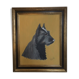 Portrait of black westie on canvas