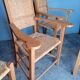 Lot 2 armchairs and 2 chairs design wood and straw period 1970