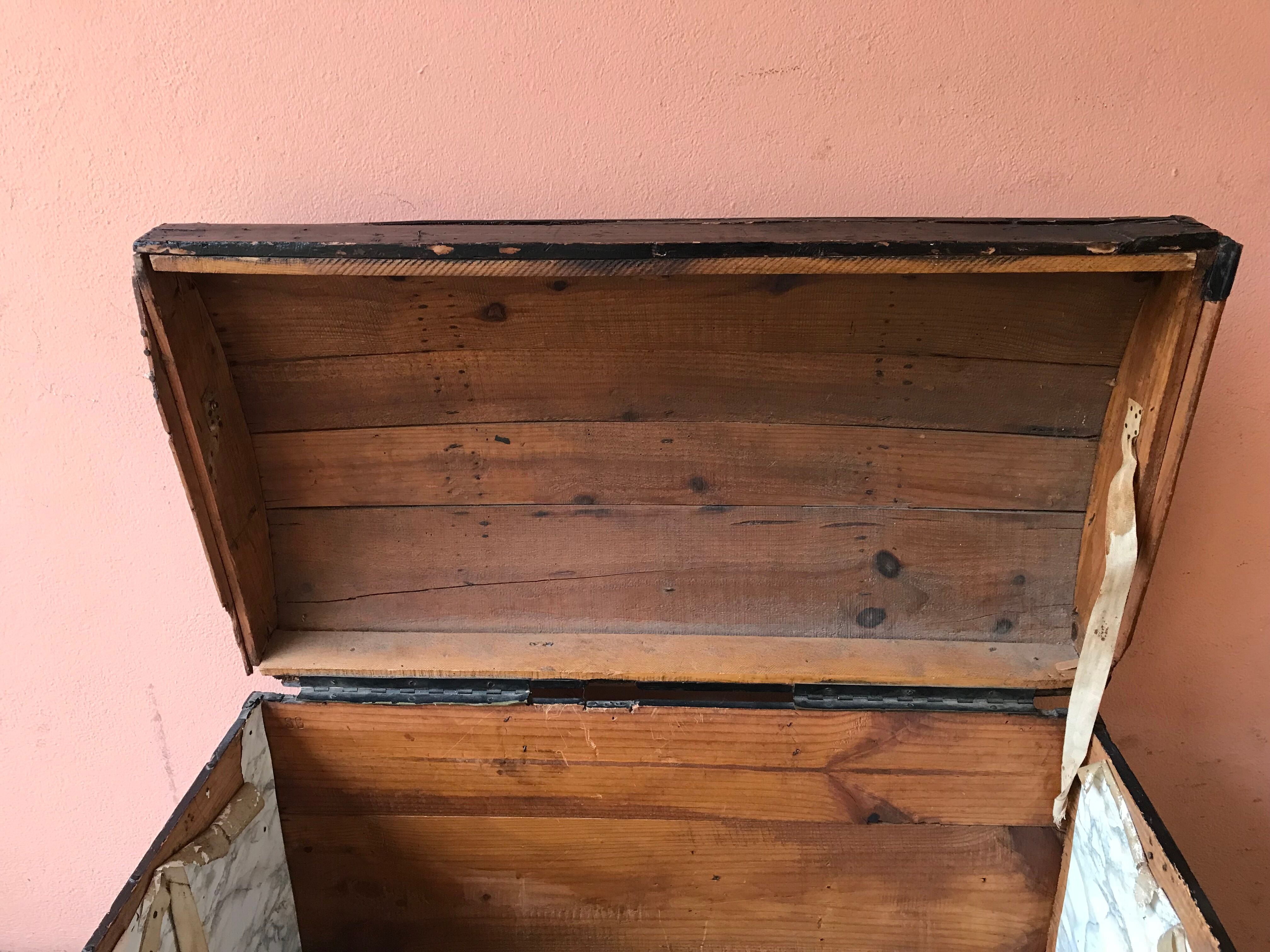 OLD TRUNK EARLY TWENTIETH IN PITCHPIN DOMED SHAPE LARGE MODEL