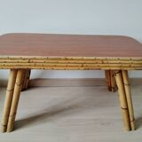Designer table in bamboo and teak veneer, 1970s