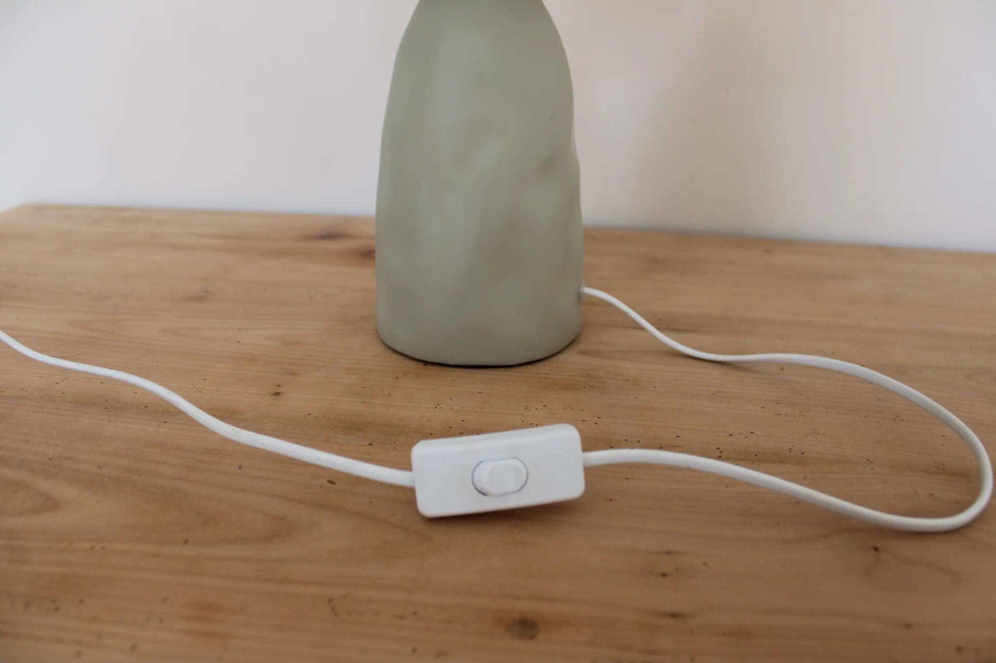 Sage green table lamp with cream lampshade – organic style bedside lamp