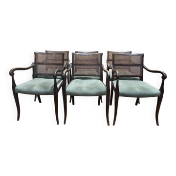 Suite de 6 fauteuils anglais en cannage