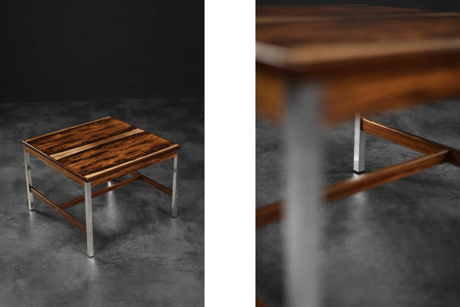 Vintage Mid-Century Modern Swedish Square Rosewood and Aluminium Coffee Table
