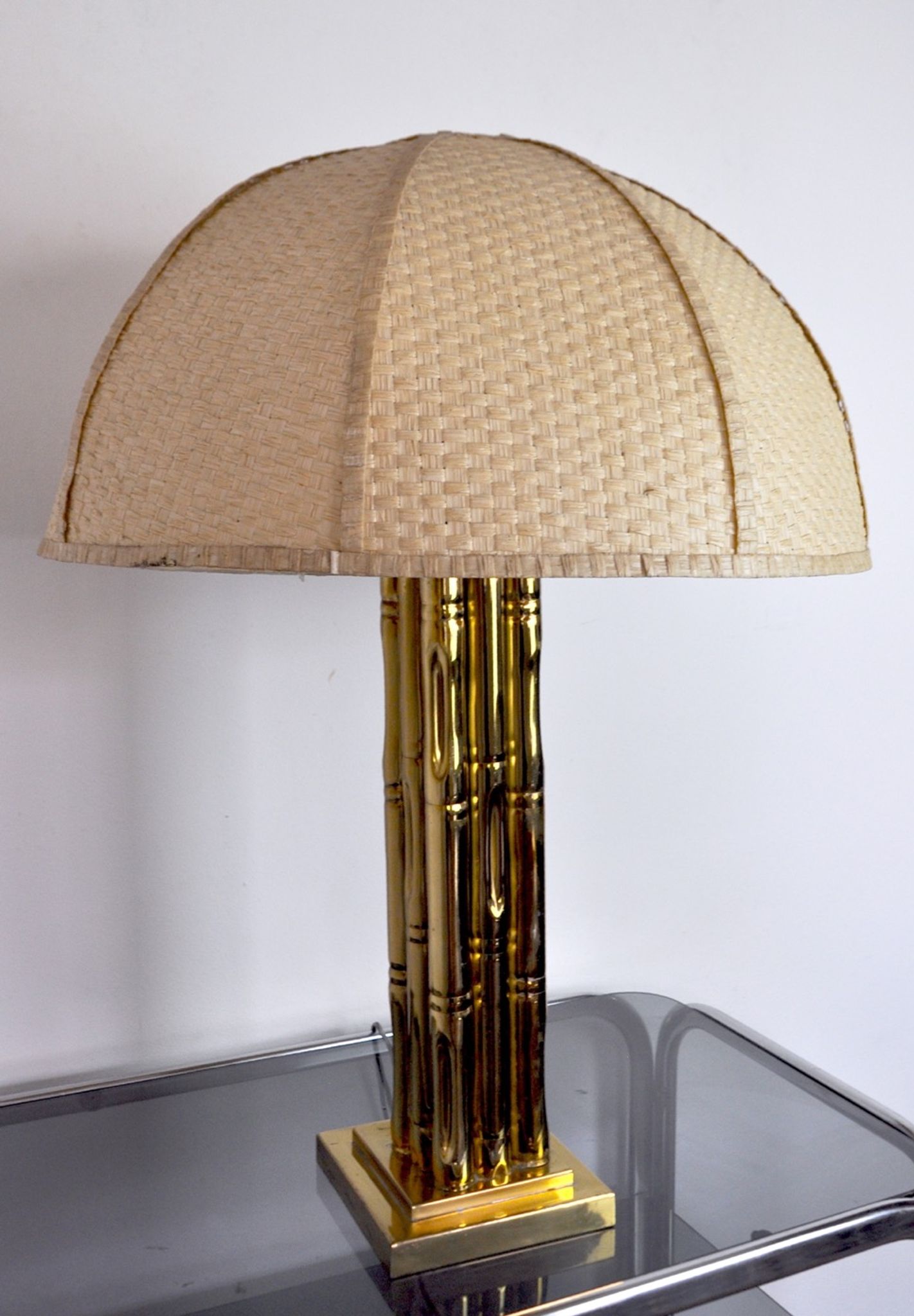 Lampe faux bambou en laiton, France, 1970