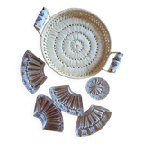 Plateau ancien rotin rafia porcelaine serviteur apéritif ramequins ravier cristal vintage