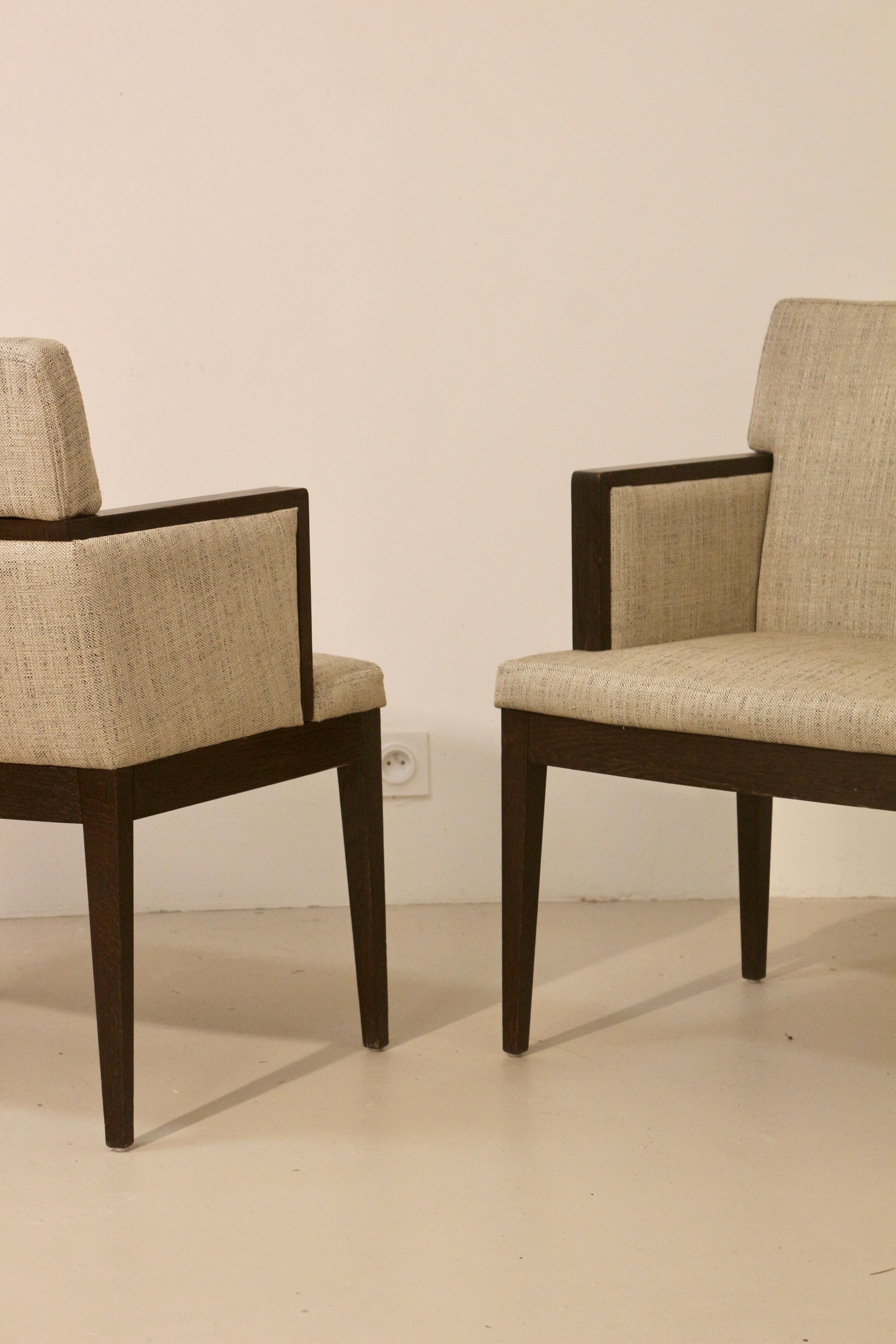 Pair of armchairs cube year 1960 fabric chiné beige restored. Sam SAM ref