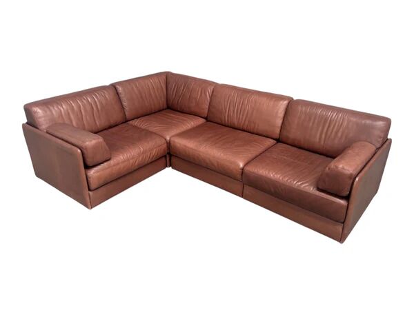 Brown leather modular sofa by De Sede; DS76, 1970s (corner)