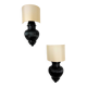 Pair of Art Deco wall lights with shades in glazed cast ceramic,Italy,1970s