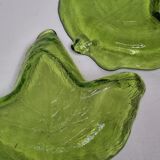 Two empty pressed glass pockets in the shape of ivy leaves, 17 cm