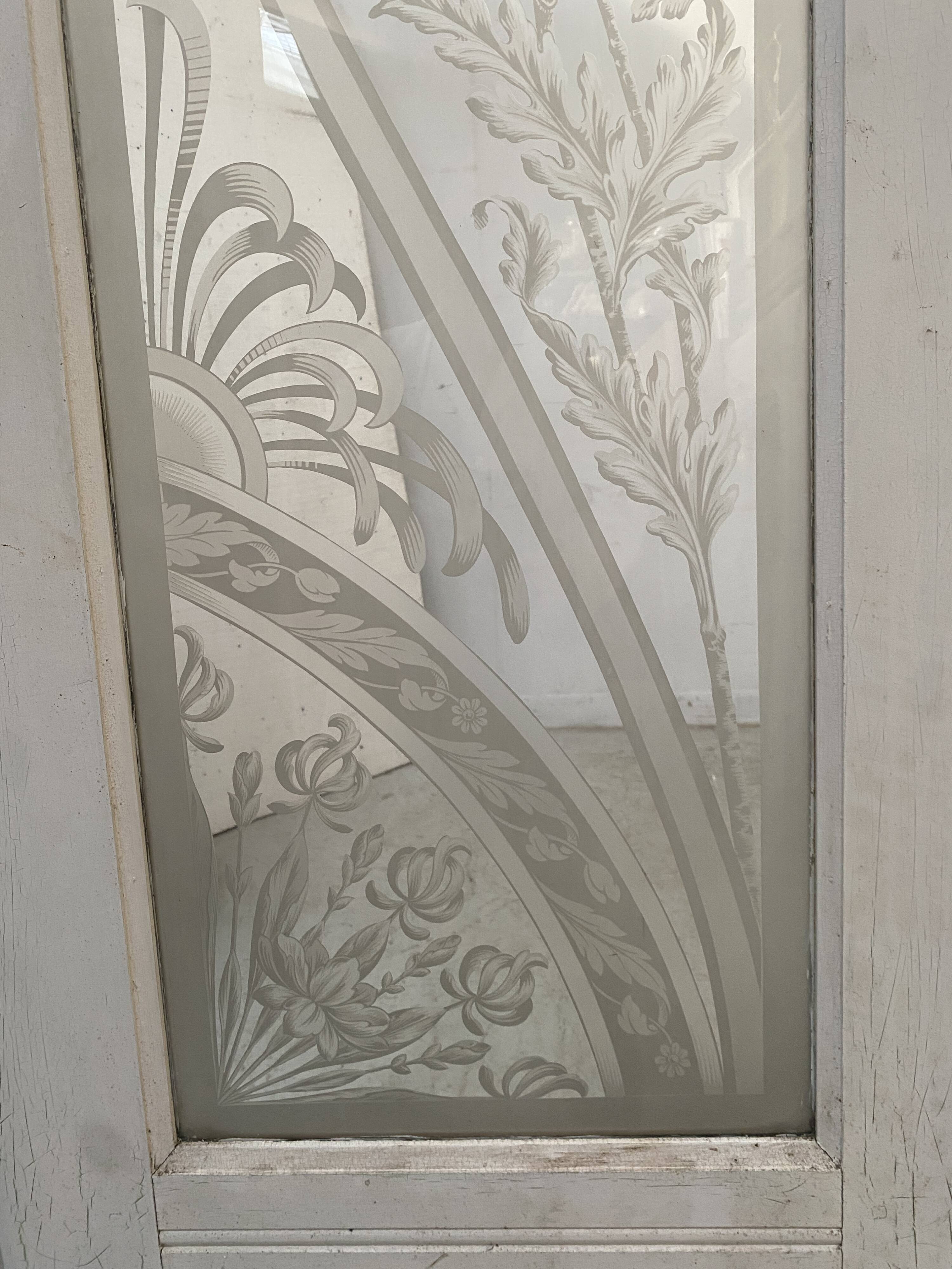 Double dividing door in wood and etched glass, 20th century