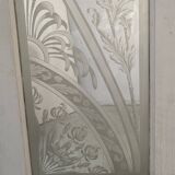 Double dividing door in wood and etched glass, 20th century