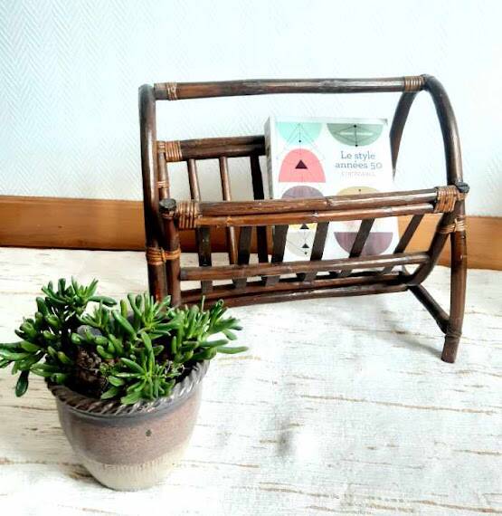 Vintage rattan magazine rack, 1970s