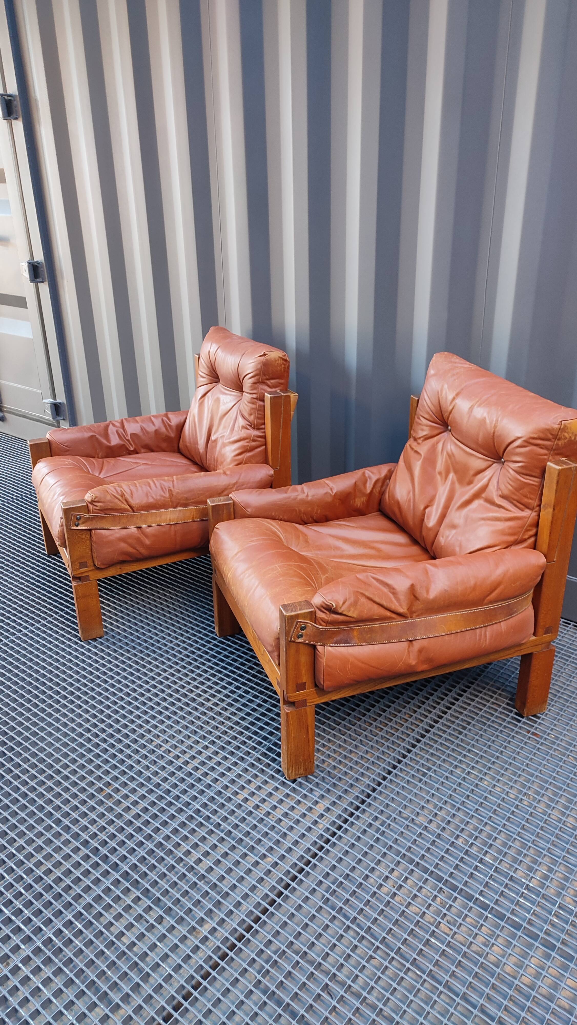 Pair of S15 Pierre Chapo armchairs
