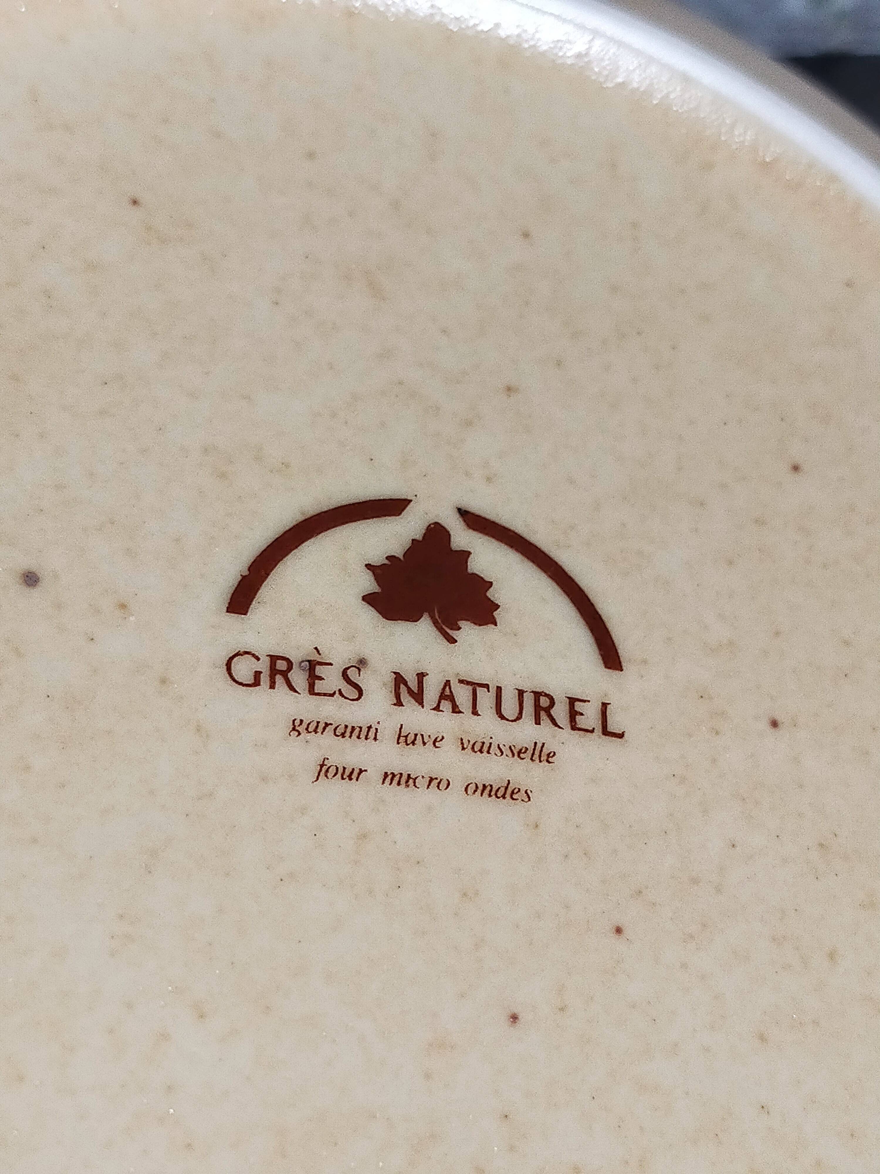 Five vintage natural stoneware soup plates