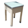 Shoe polish stool with round top and aluminum legs.