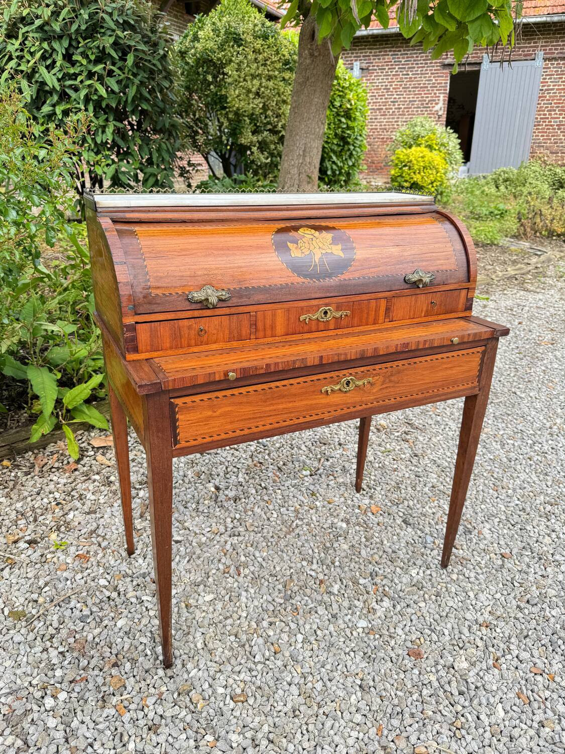 Vassou Jean Baptiste Cylinder Desk In Marquetry Louis XVI Period XVIII Eme Century
