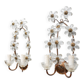 Set of 2 Banci Firenze wall sconces, brass / crystal glass 1950s, Italy.