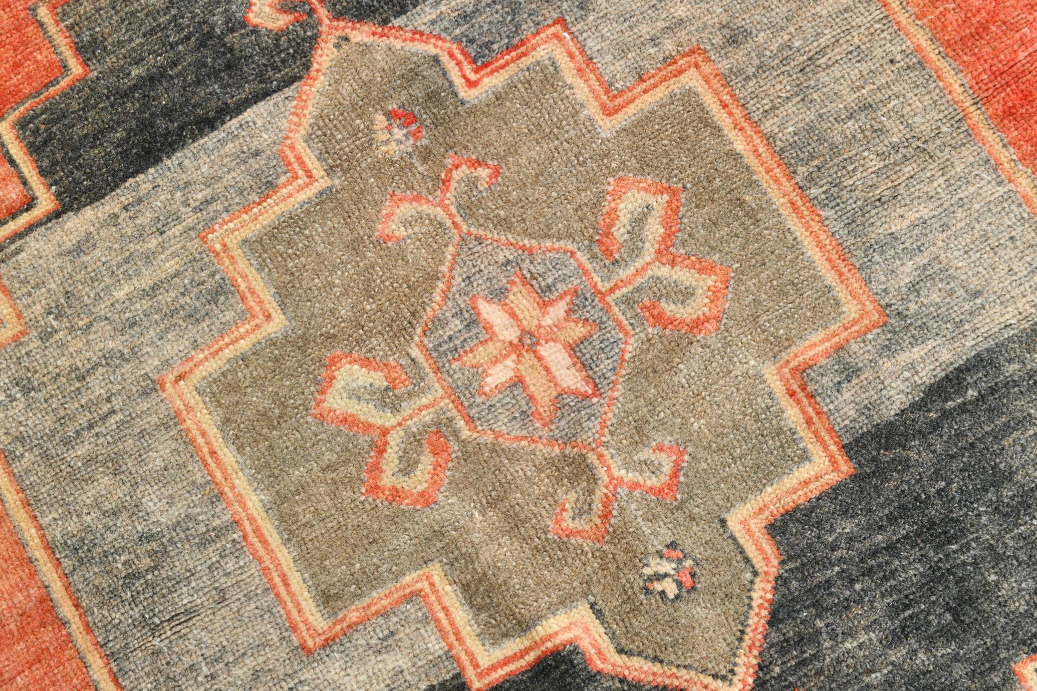 Terracotta Red Geometric Style Vintage Runner Rug, 83x350 Cm