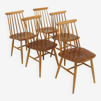 Set of 5 Scandinavian "Pinnstol" chairs, Edsbyverken, Sweden, 1960