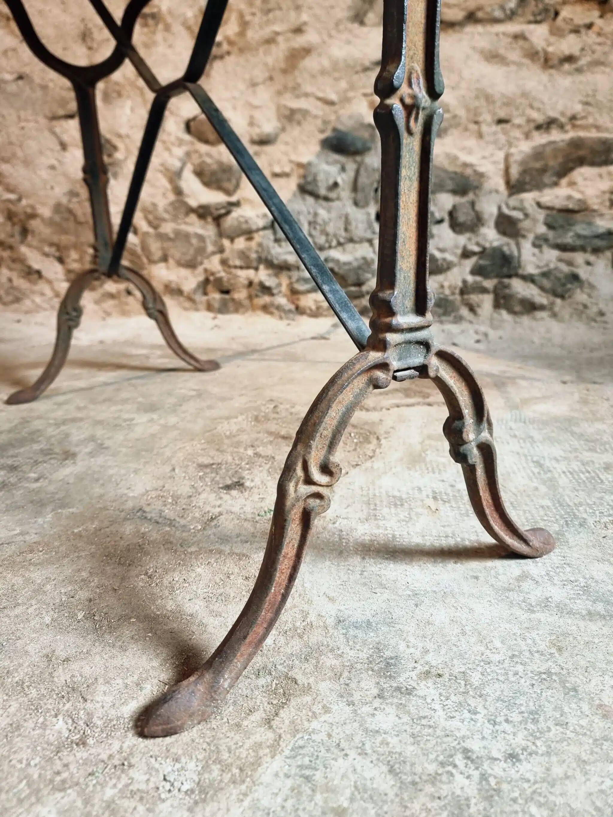 Vintage French bistro table - 1960s/70s cast iron base with solid oak top - retro coffee or wine table