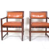 Pair of small leather dining seats or chairs by Edward Wormley