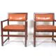 Pair of small leather dining seats or chairs by Edward Wormley