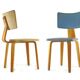 Vintage set of two Cor Alons chairs – bent plywood & blue and cream skai upholstery – 1950s Dutch design