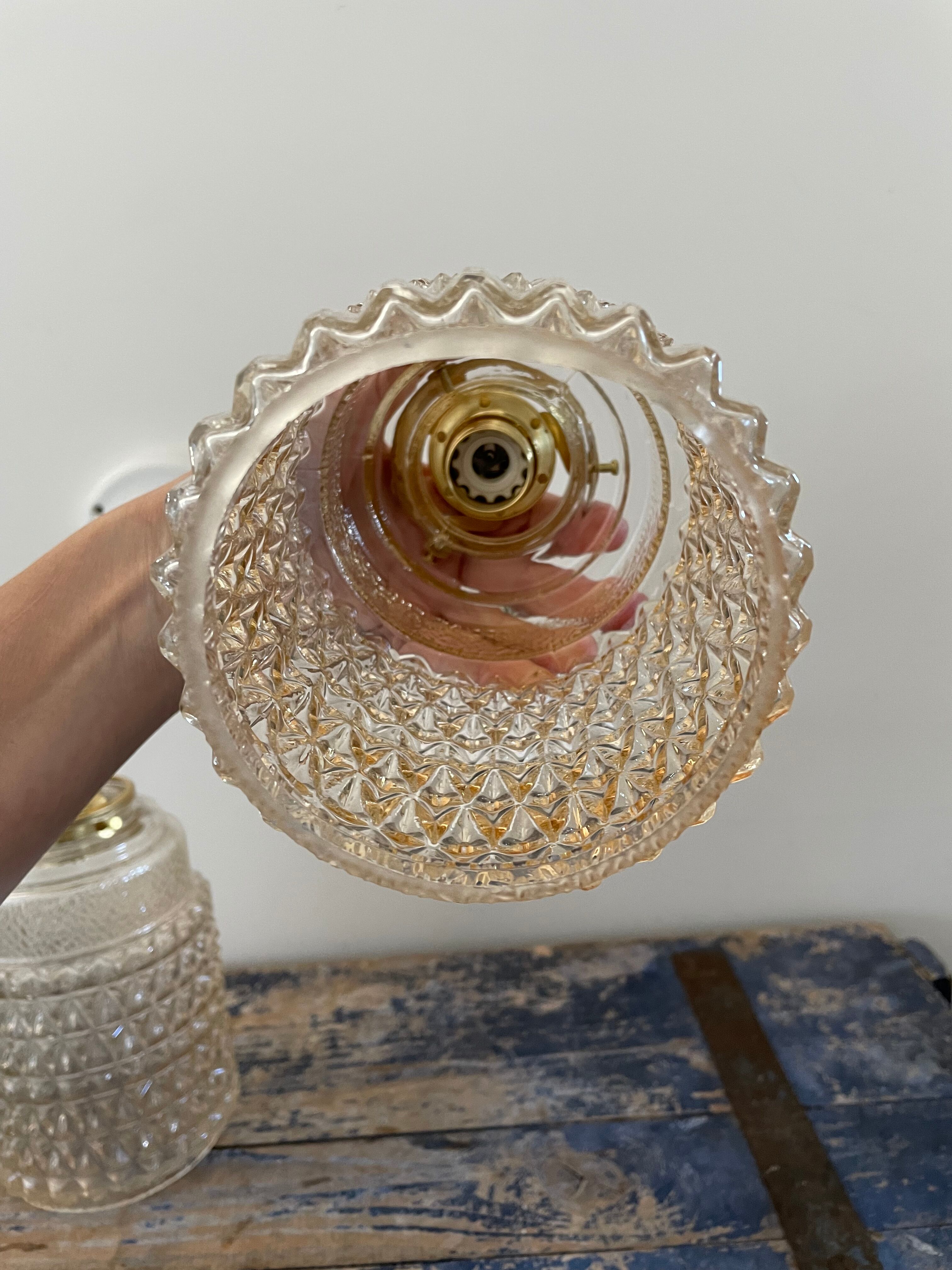 Pair of vintage electrified glass wall lamps