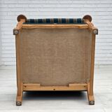 1970s, Danish highback armchair, furniture wool, solid oak wood.