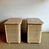 Set of 2 rattan nightstand bedside table vintage