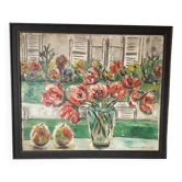 Tableau ancien à l'huile représentant une nature morte