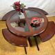 Vintage G-Plan Round Coffee Table & 4 Nested Stools | 1970s | Mahogany & Gl