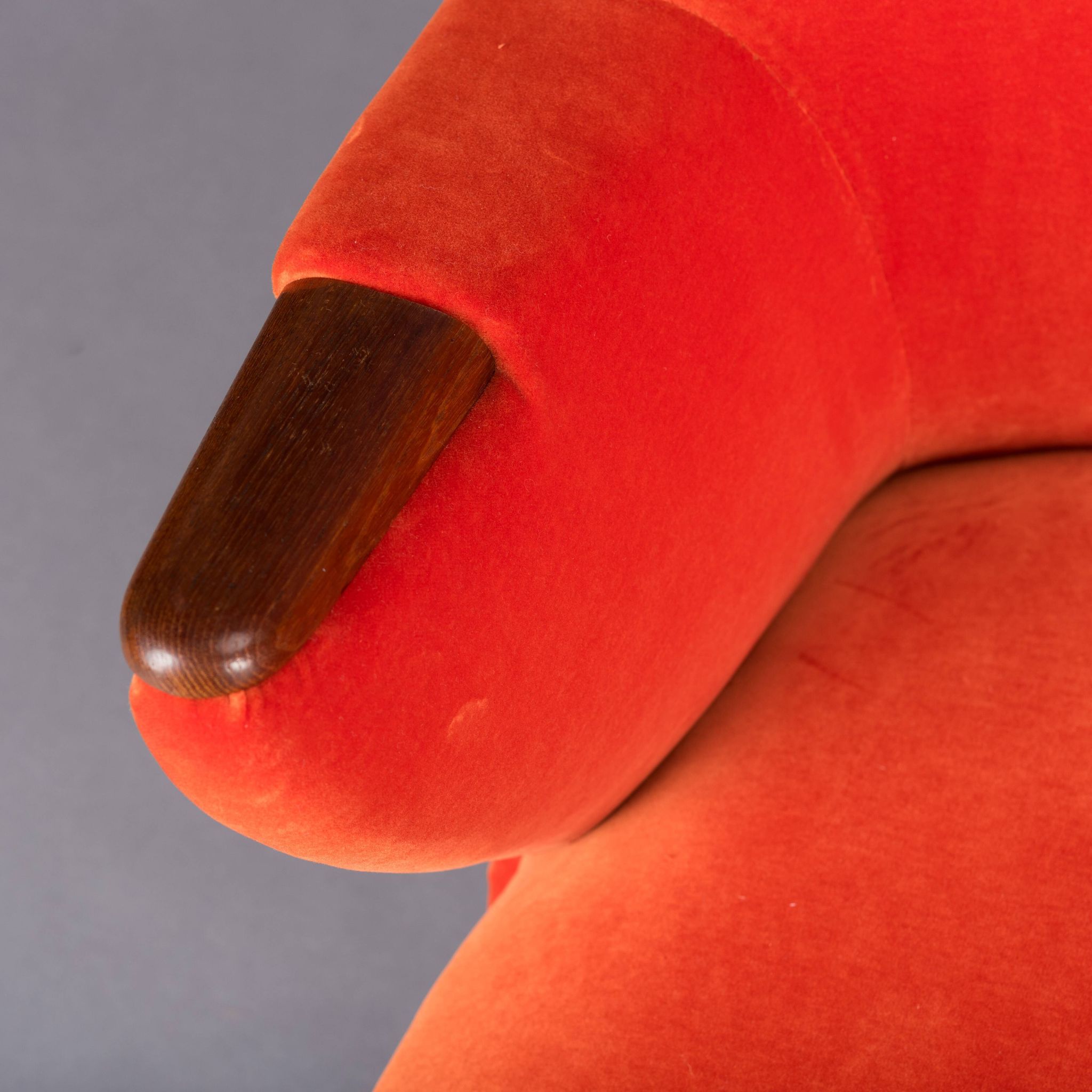 Reupholstered Midcentury Velvet Orange 3-Seat Sofa from CFC Silkeborg, 1960s