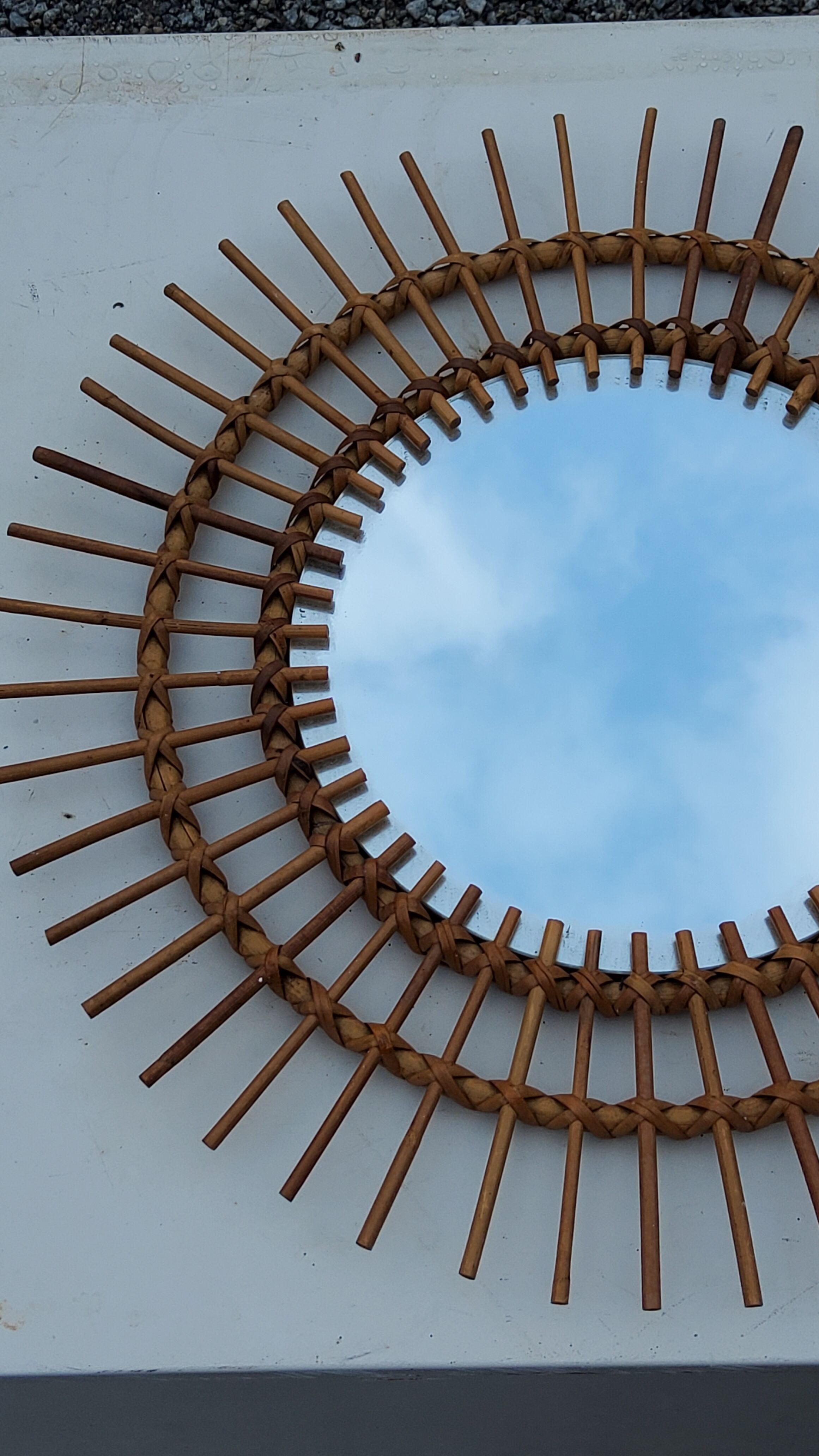 Sun mirror of the 50s in rattan