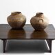 Large rustic brutalist coffee table in patinated wood, 1980s