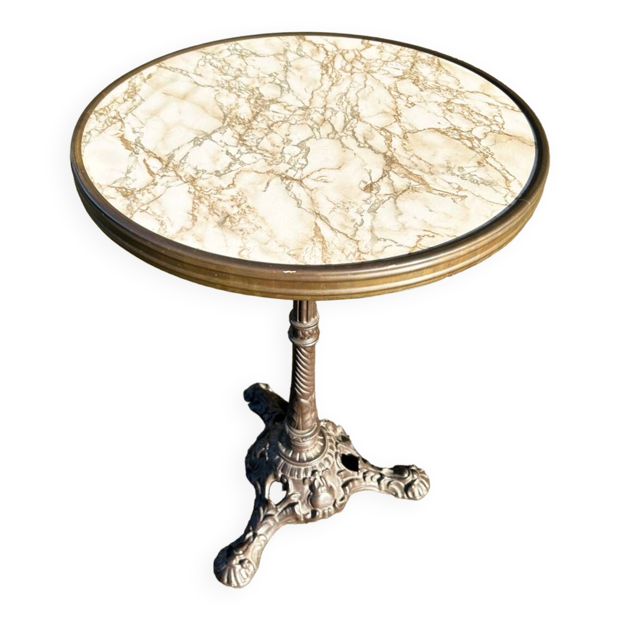 Round bistro table, cast iron base, vintage, 1940s