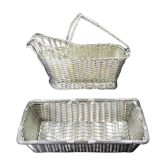 Christofle France Wine Basket Bottle Holder & Bread Basket Vannerie-Mid Century