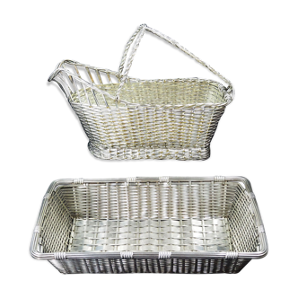 Christofle France Wine Basket Bottle Holder & Bread Basket Vannerie-Mid Century