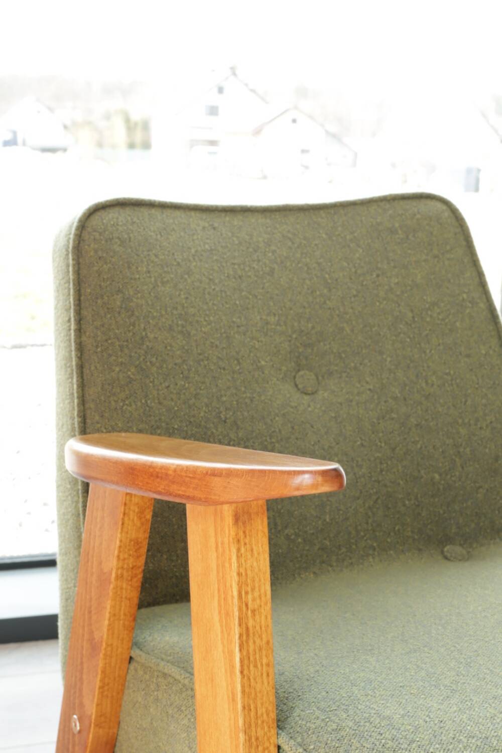 Fauteuil Lounge Vintage Bouclè Cactus, Bois Naturel Design Scandinave
